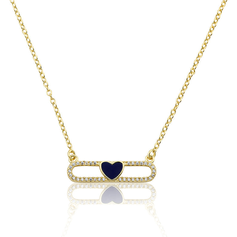14K Gold Plated Necklace Accented With Cz & Mother Of Pearl Heart Bar Center