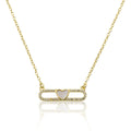 14K Gold Plated Necklace Accented With Cz & Mother Of Pearl Heart Bar Center
