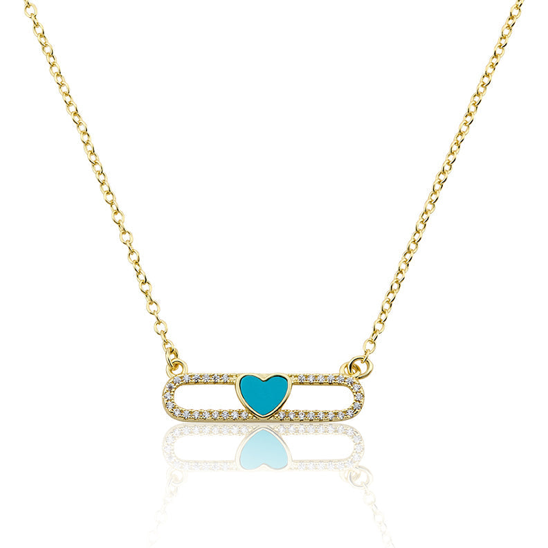 14K Gold Plated Necklace Accented With Cz & Mother Of Pearl Heart Bar Center