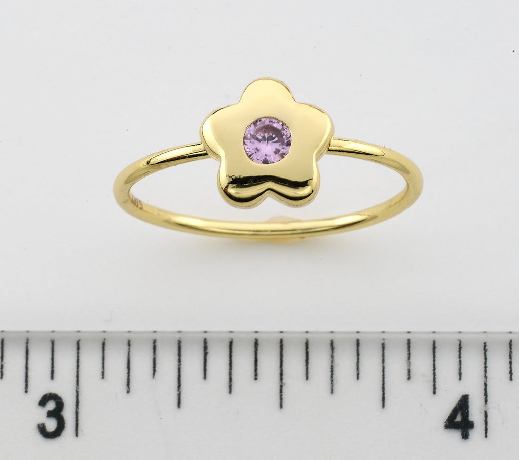14K Gold Plated Flower Ring with Sapphire Stone