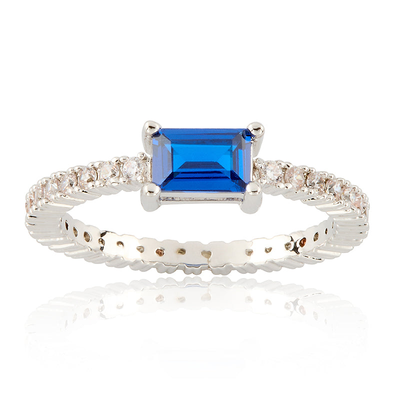 Rhodium Plated Cz Eternity Ring- Color Center Stone