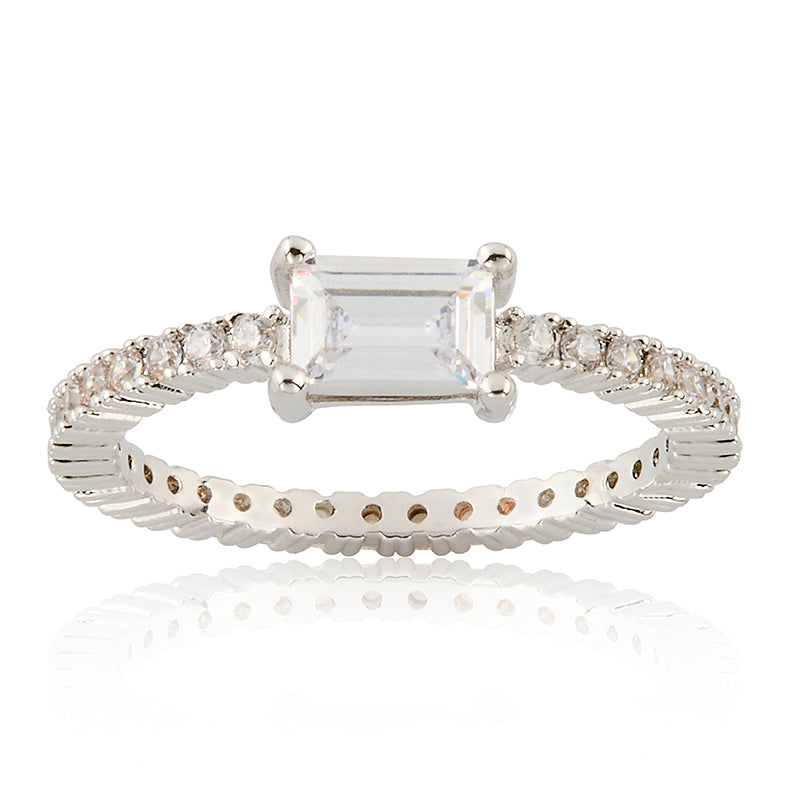 Rhodium Plated Cz Eternity Ring- Color Center Stone