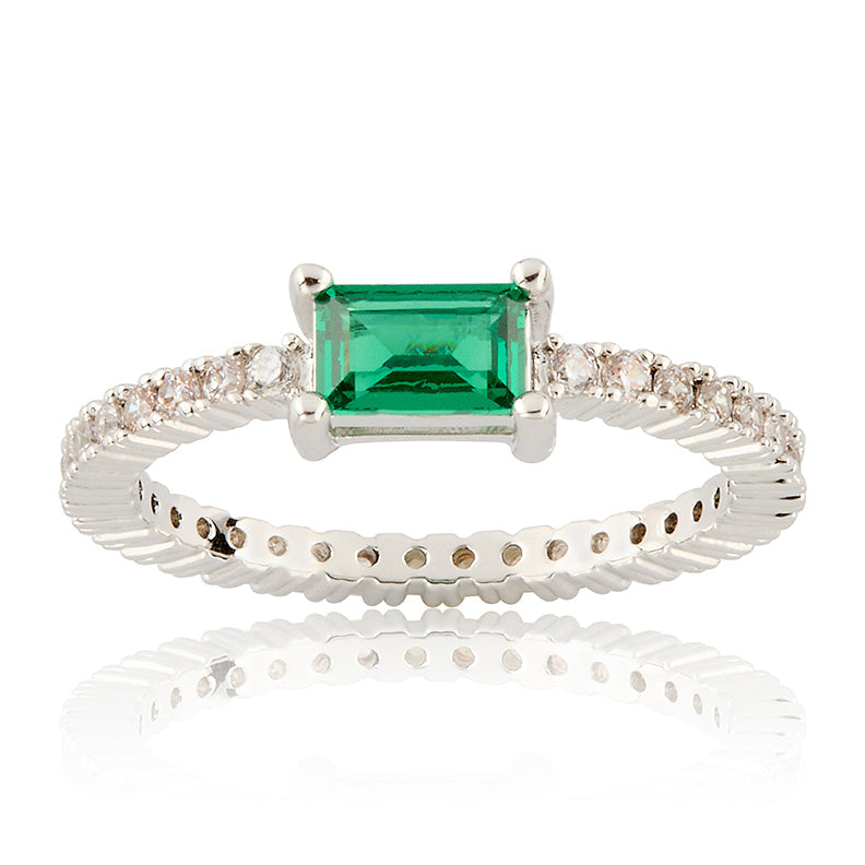 Rhodium Plated Cz Eternity Ring- Color Center Stone