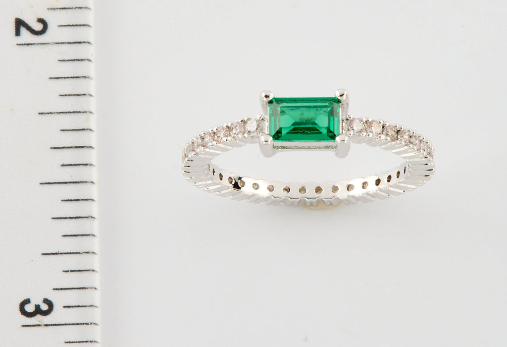 Rhodium Plated Cz Eternity Ring- Color Center Stone
