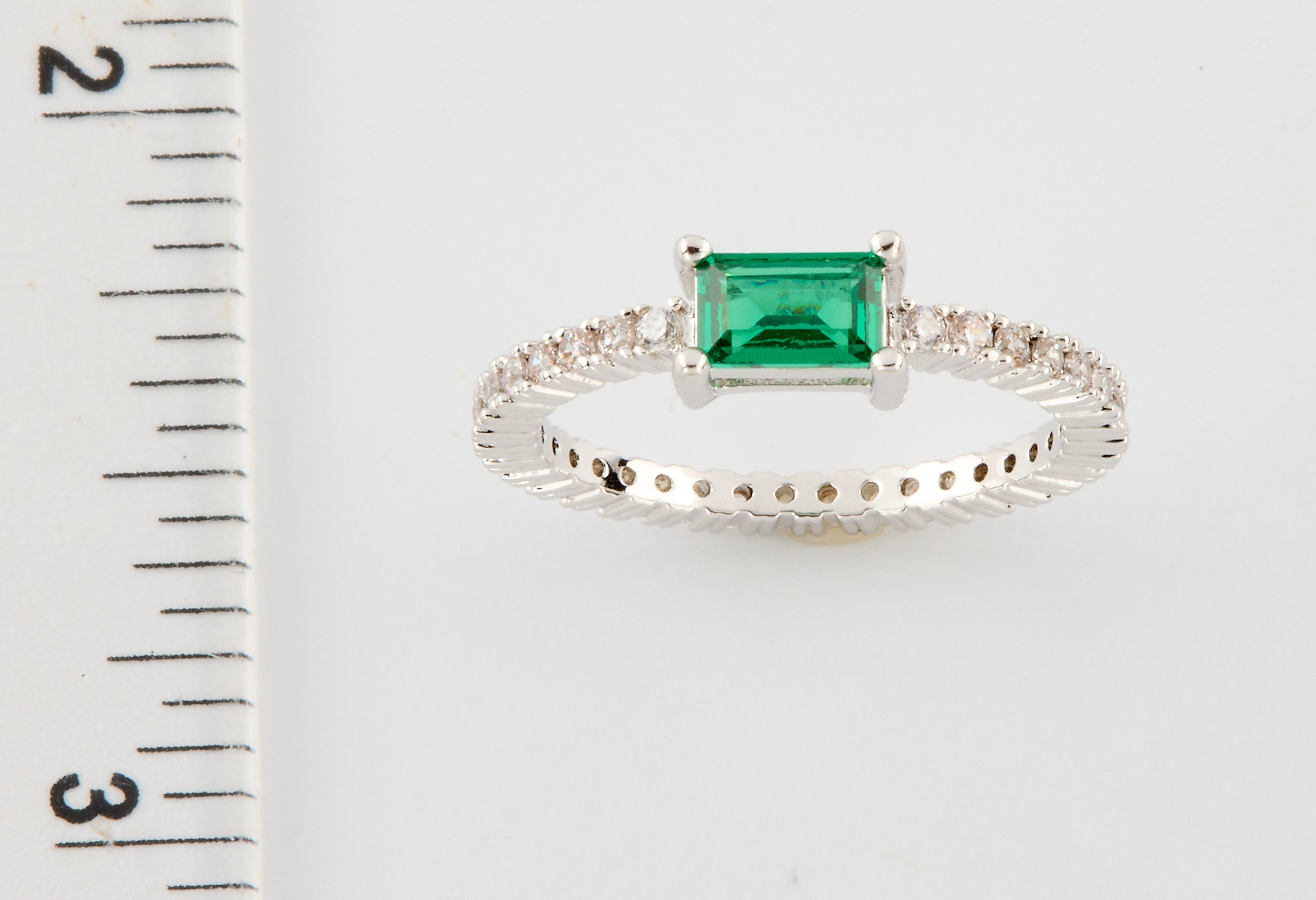 Rhodium Plated Cz Eternity Ring- Color Center Stone