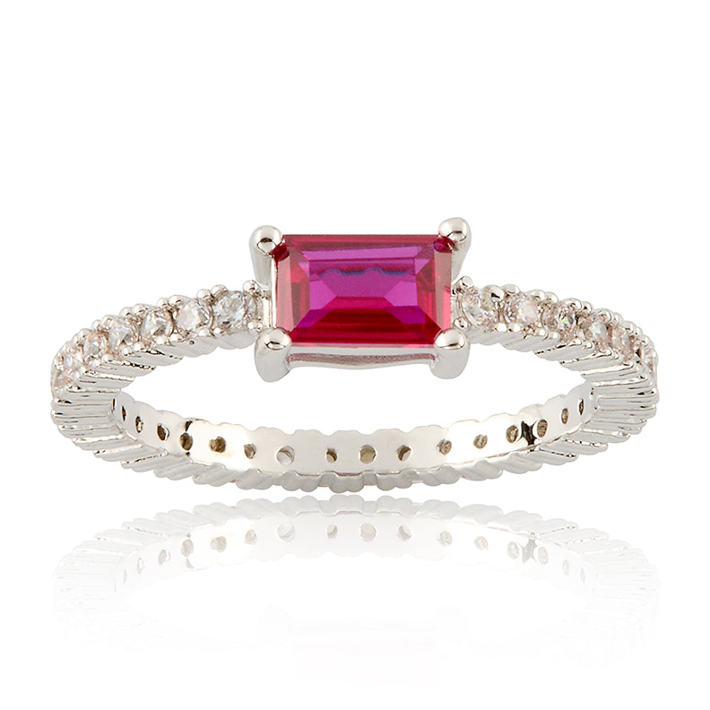 Rhodium Plated Cz Eternity Ring- Color Center Stone