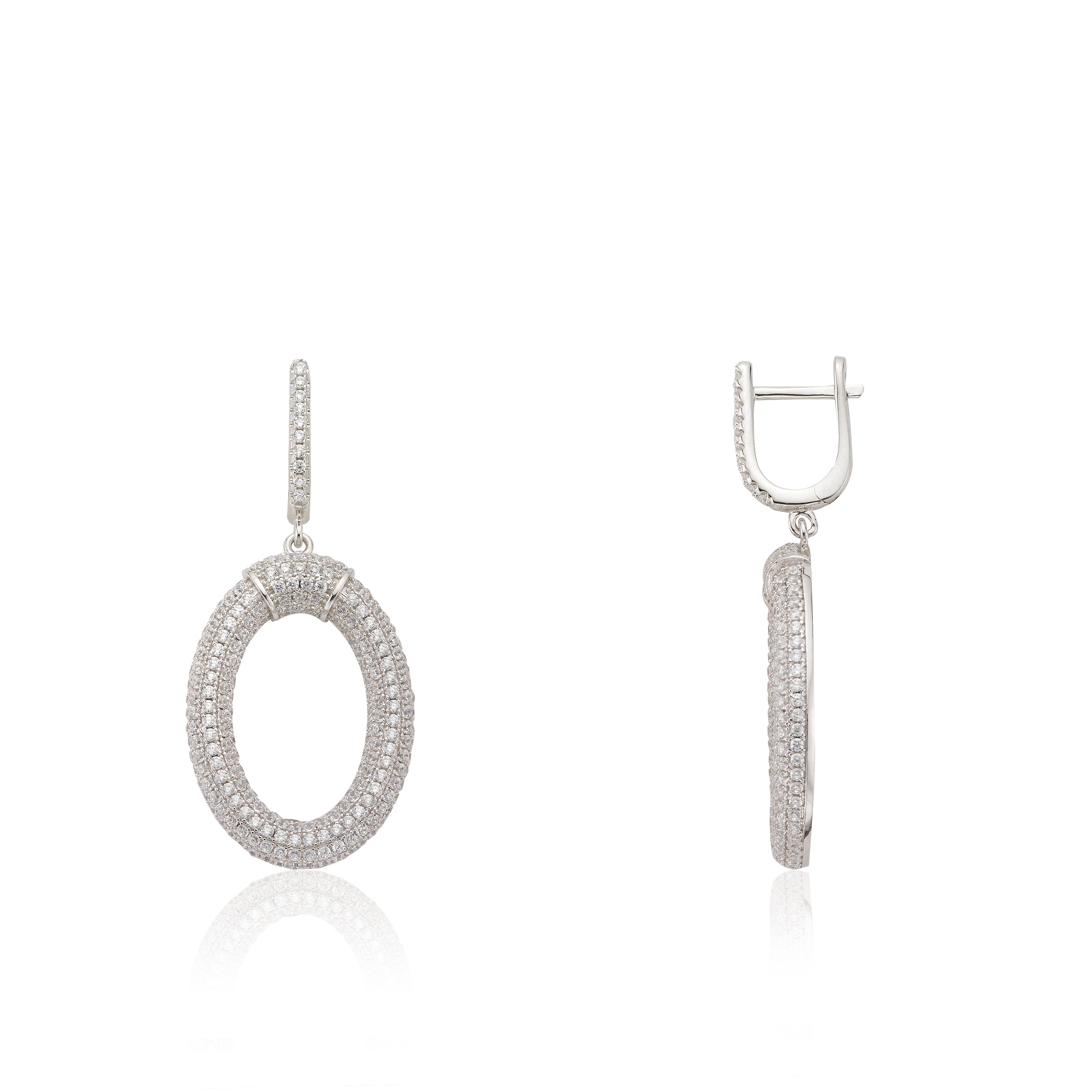 Micro Pave Rhodium O Shaped Earrings