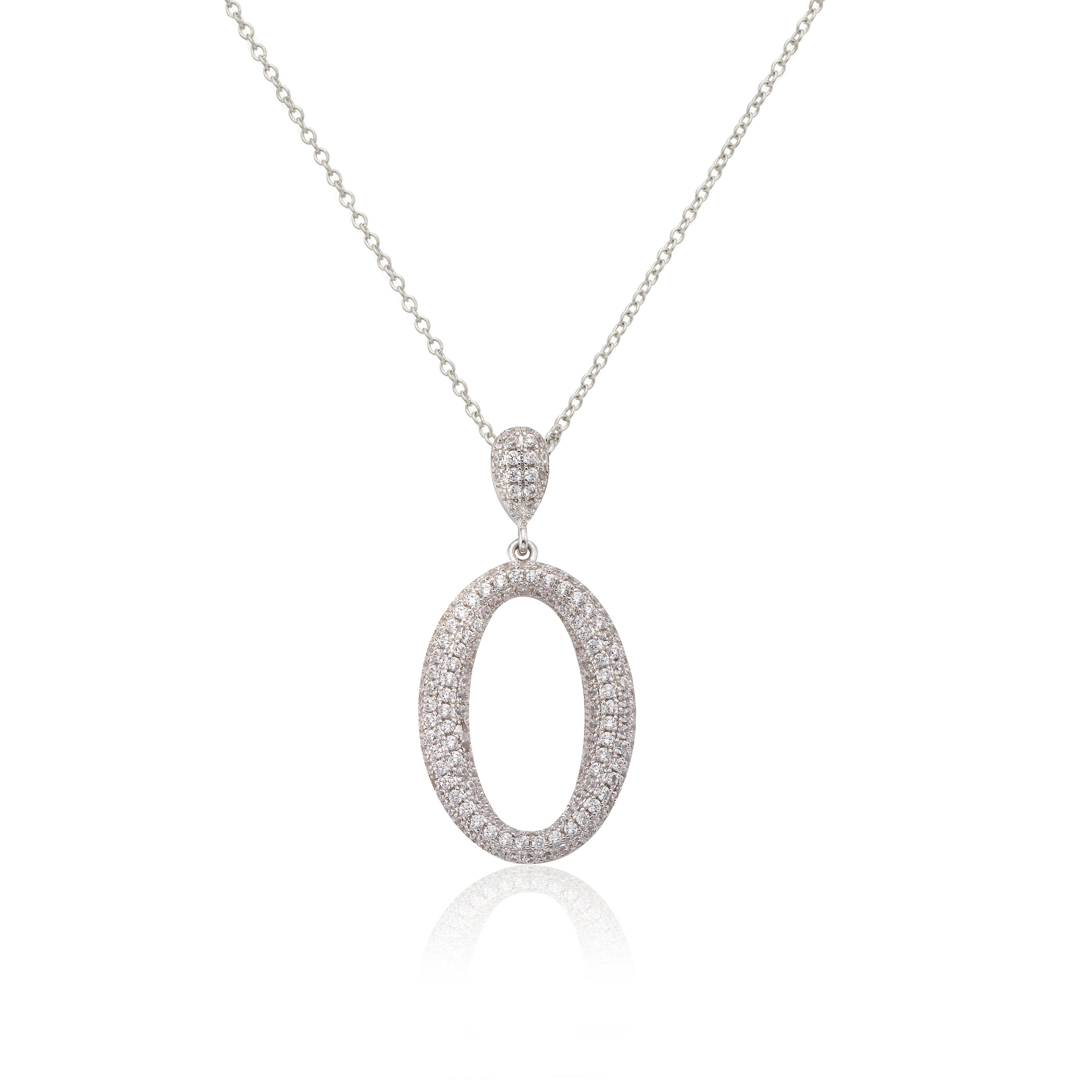 Micro Pave Rhodium O Shaped Necklace