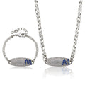 Rhodium Plated Cubic Zirconium Initial ID Bracelet and Necklace Set