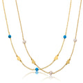 14K Gold Plated Fresh Water Pearl/ Turquoise Heart Station Necklace Set