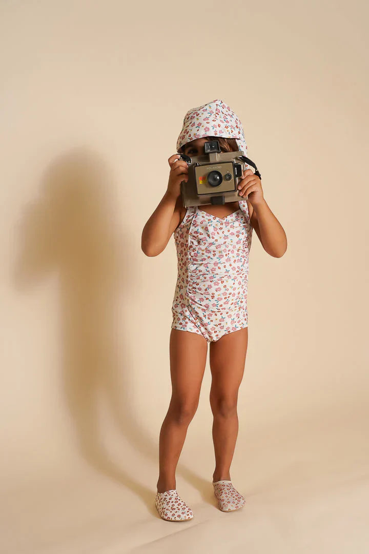 Vintage Girls 1 Piece Swimsuit | UPF + Recycled - Sunset Meadow