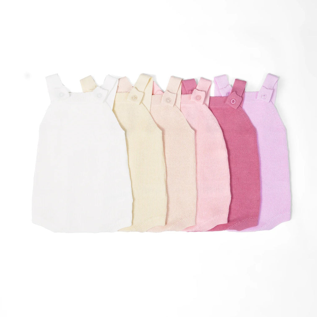 Baby Knit Button Strap Romper in Pink