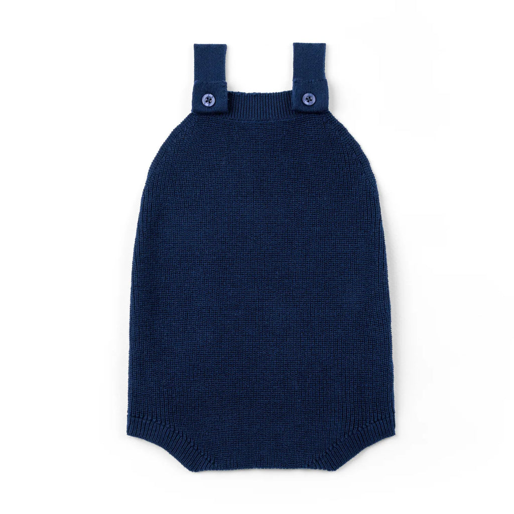 Baby Knit Button Strap Romper in Navy