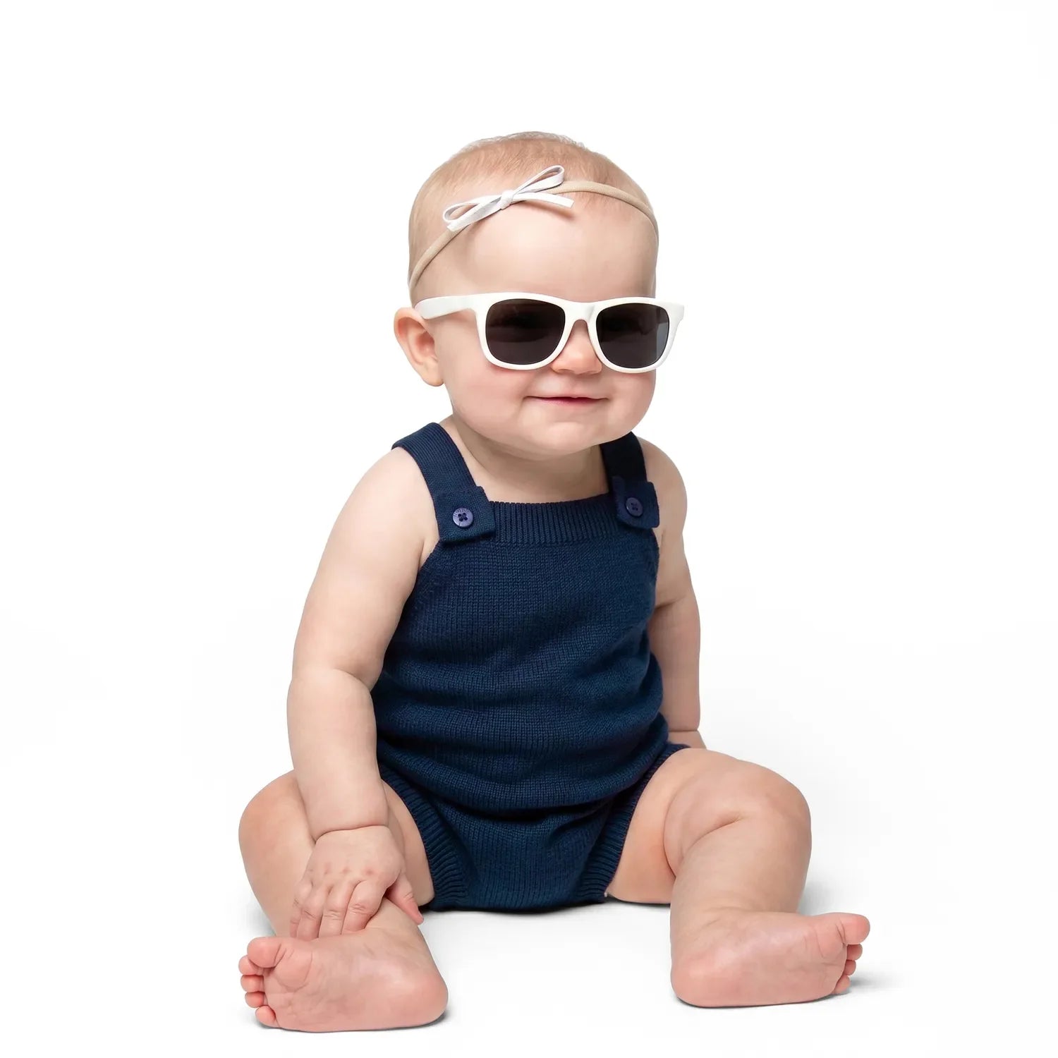 Baby Knit Button Strap Romper in Navy