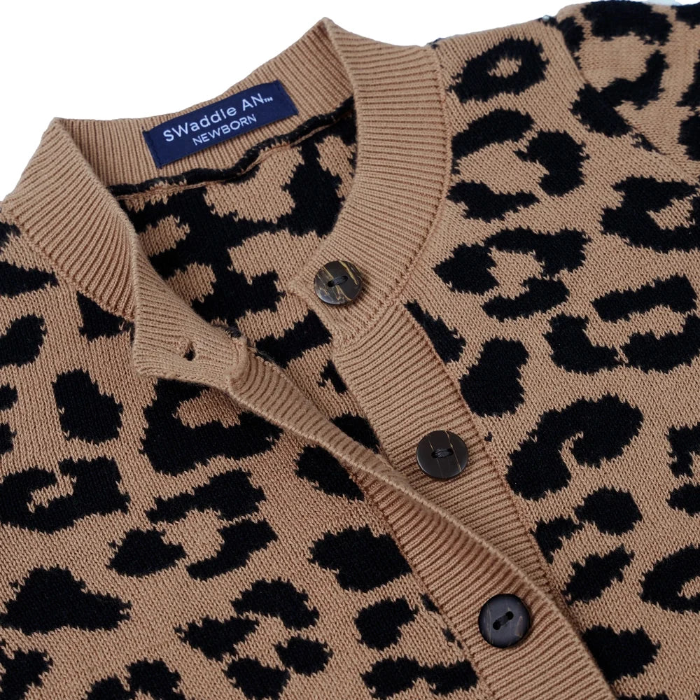 Leopard Baby Knit Button Romper