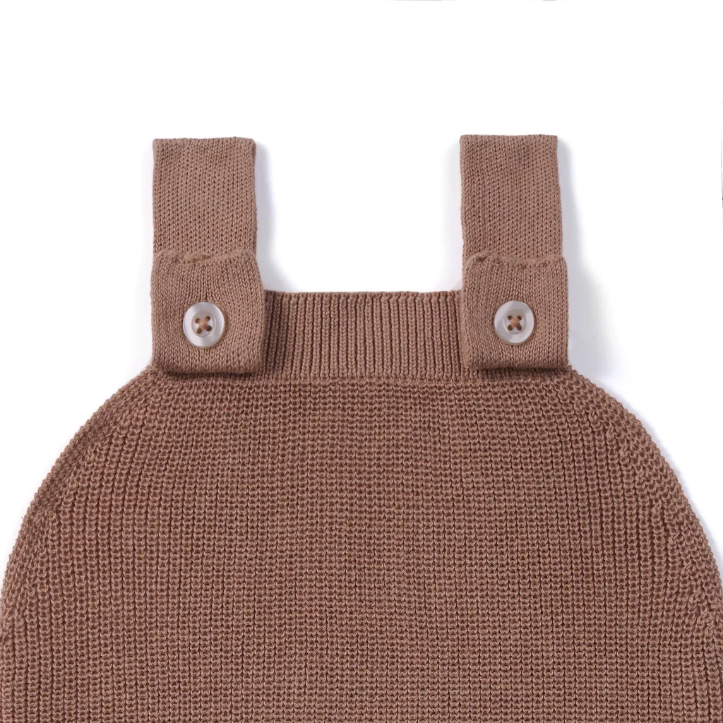 Baby Knit Button Strap Romper in Mocha