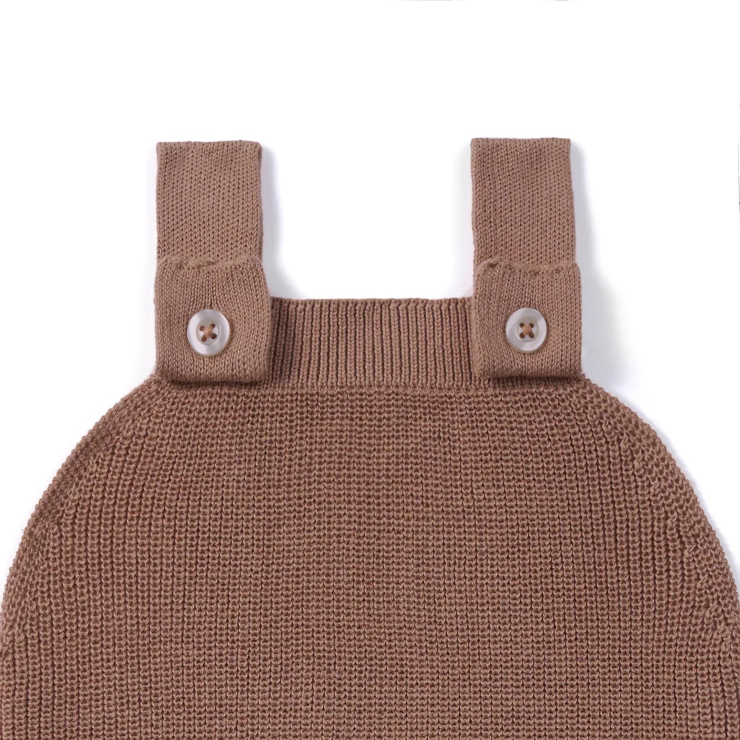Baby Knit Button Strap Romper in Mocha