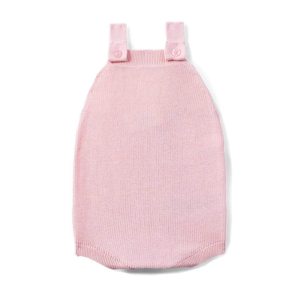 Baby Knit Button Strap Romper in Pink