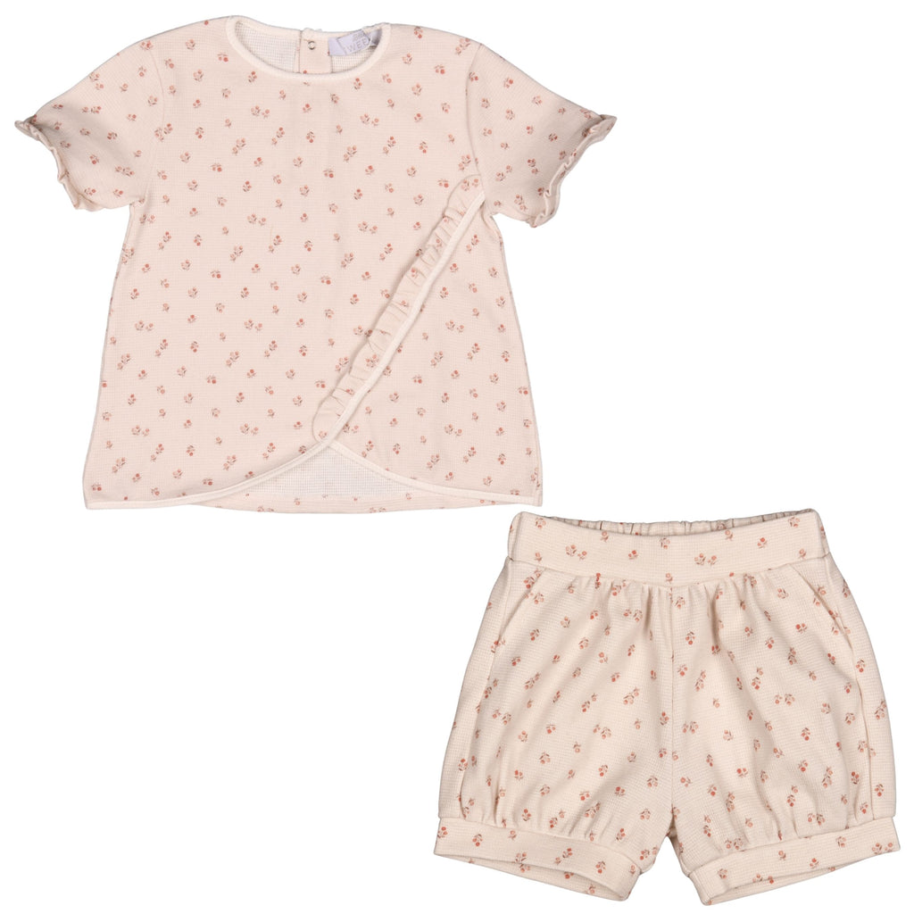 SALLY | Belly Pink Print Waffle Shorts Set (2)