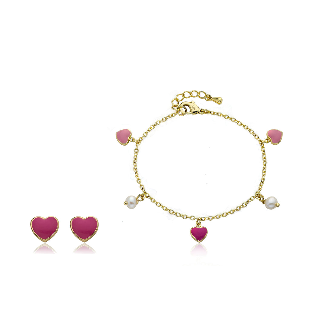14k Gold Plated I LOVE MY JEWELS Hearts & Fresh Water Pearl Charm Bracelet