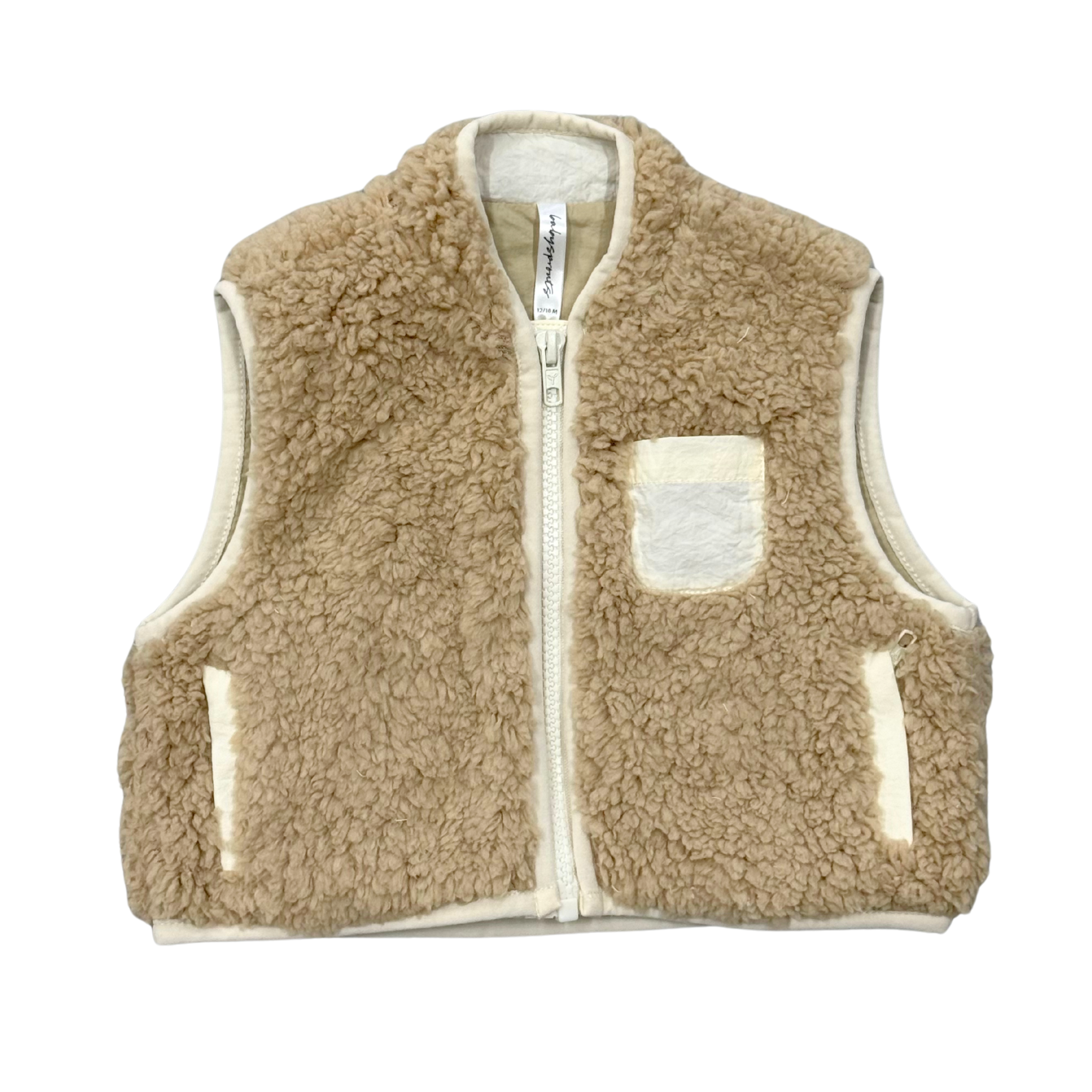 Boys Sherpa Zipper Vest in Beige
