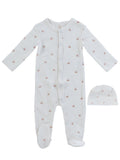 Little Crown Pattern Terry Footie + Hat - Pink
