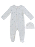 Little Crown Pattern Terry Footie + Hat - Blue