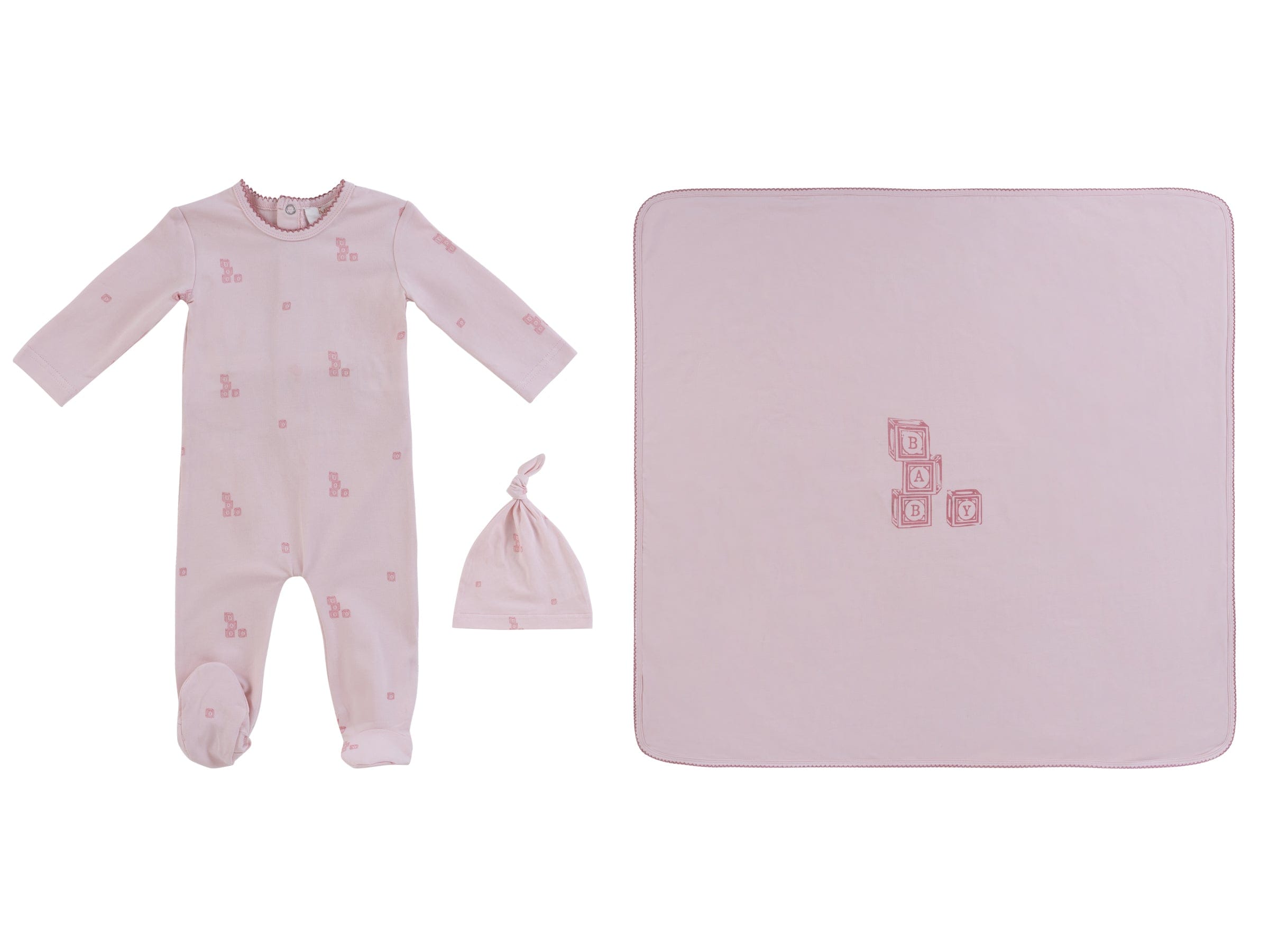 Baby Blocks Footie 3PC Set - Pink