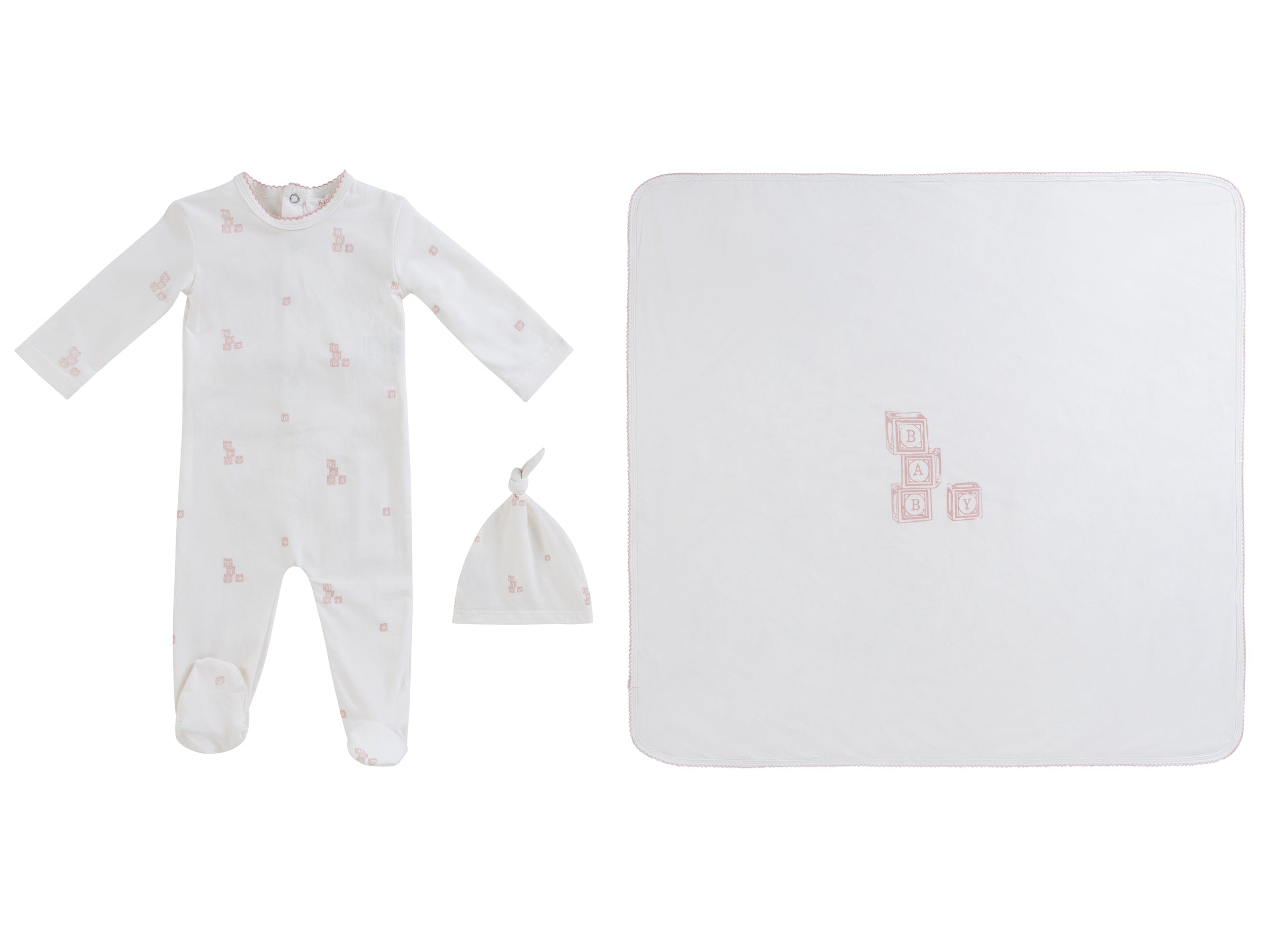 Baby Blocks Footie 3PC Set - White Pink