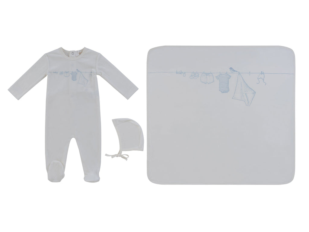 Spring Velour Footie 3PC Set - Blue