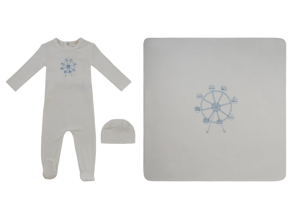 Carousel Footie 3PC Set - White Blue