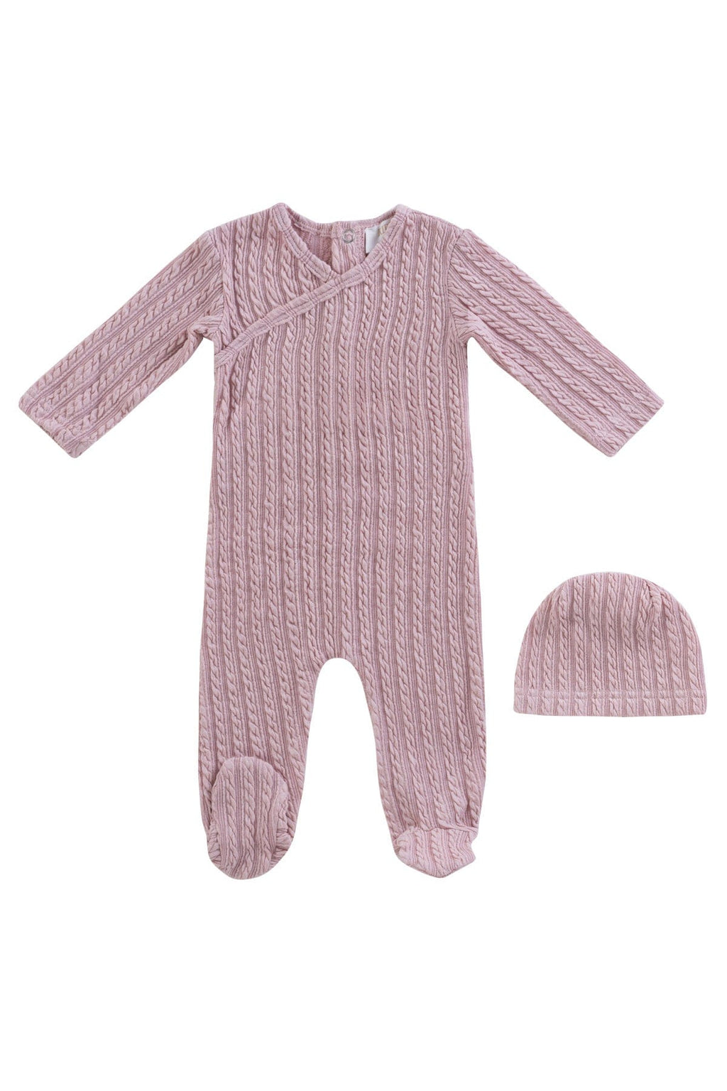 Cable Wrap Footie + Hat - Pink