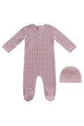 Cable Wrap Footie + Hat - Pink