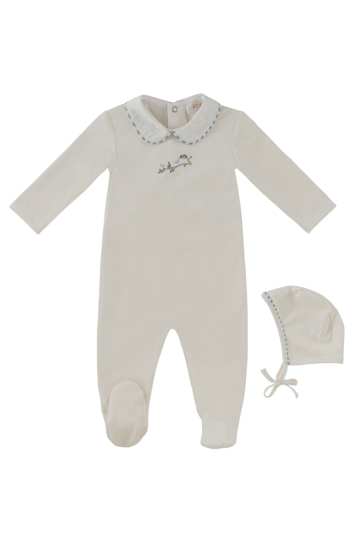 Magical Meadow Collar Footie + Hat - White Blue