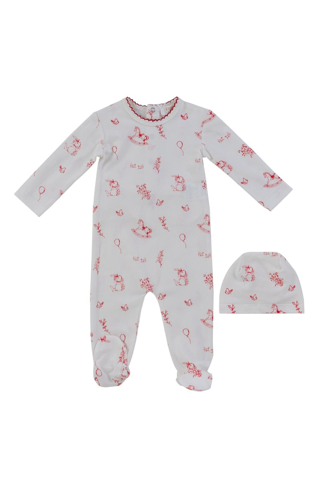 Toile Footie + Hat - Red