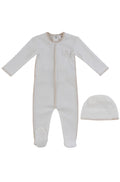 Bunny Rib Footie + Hat - Stone
