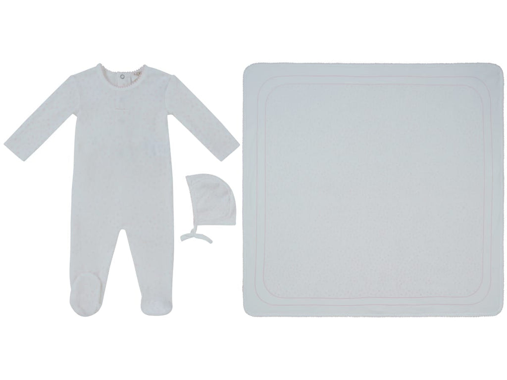 Whispering Blooms Footie, Hat & Blanket Set - Rose