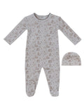 Woodland Toile Footie & Hat Set - Taupe