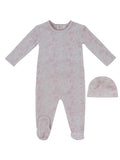Woodland Toile Footie & Hat Set - Rose