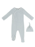 Stripe Stamp Footie & Hat Set - Blue