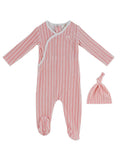 Stripe Stamp Footie & Hat Set - Red