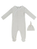 Stripe Stamp Footie & Hat Set - Stone