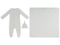 Stripe Stamp Footie, Hat & Blanket Set - Stone