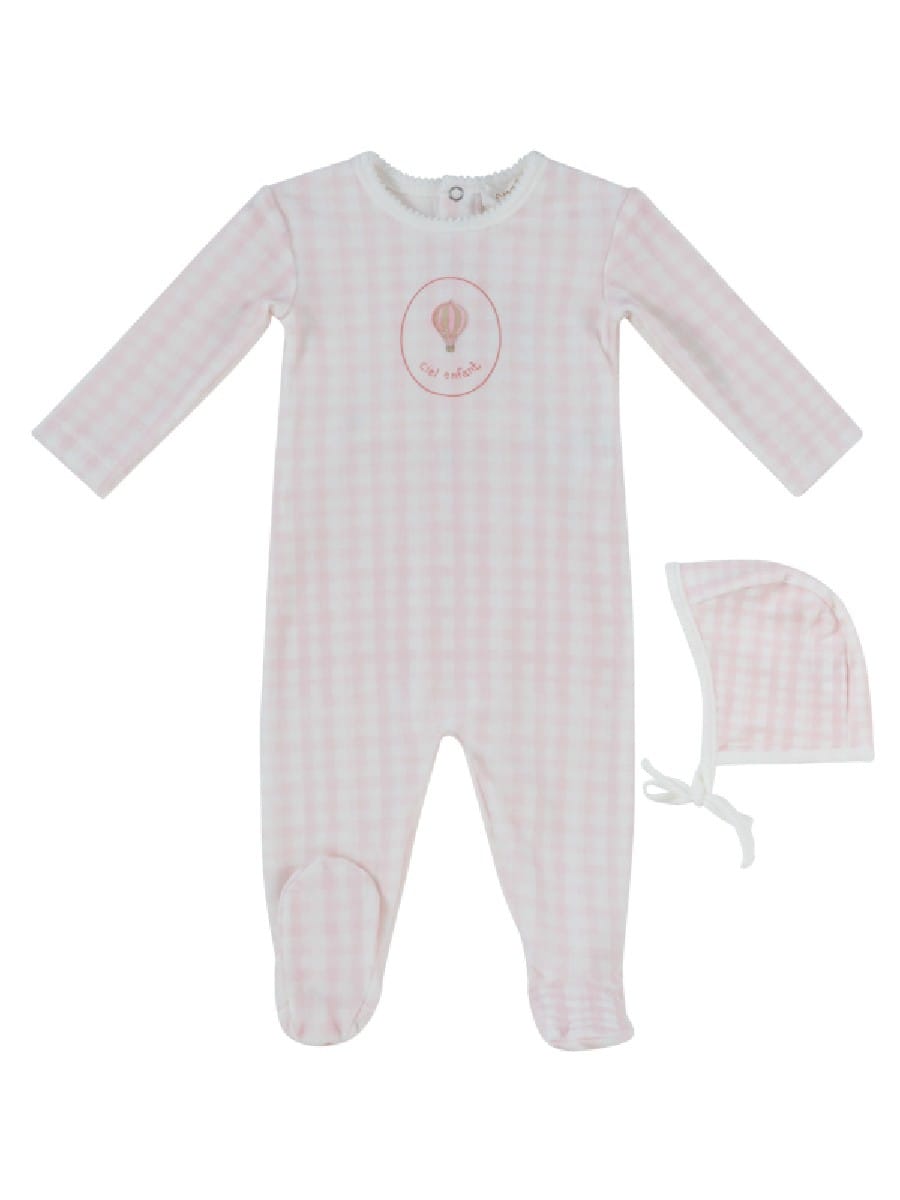 Ciel Enfant Gingham Footie & Hat Set - Pink