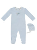 Bunny Stripe Footie & Hat Set - Blue