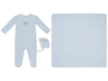 Bunny Stripe Footie, Hat & Blanket Set - Blue