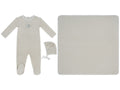 Bunny Stripe Footie, Hat & Blanket Set - Stone