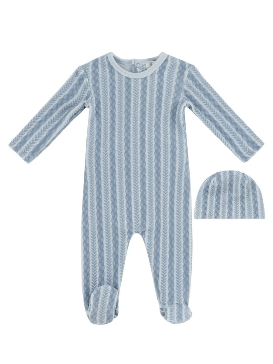 Atelier Cable Footie & Hat Set - Blue