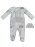Patchwork Footie & Hat Set - Stone