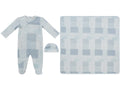 Patchwork Footie, Hat & Blanket Set - Blue